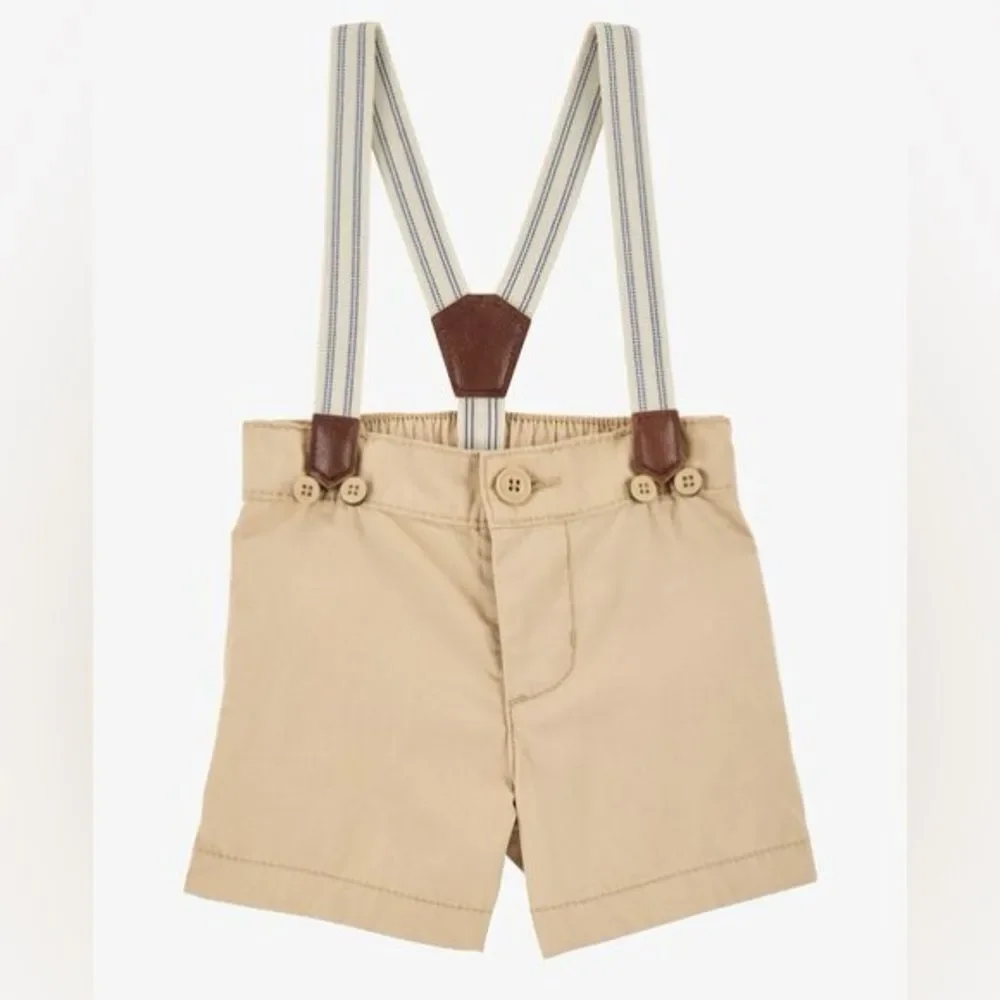 OshKosh B'gosh Baby Boy Suspender Shorts and Striped Button Bodysuit. 6 Months